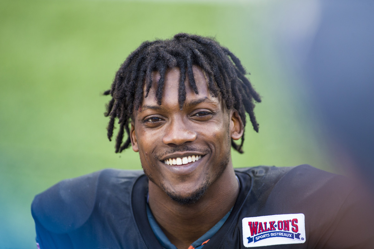 Feb 1, 2022; Mobile, AL, USA; American defensive back Tariq Woolen of UTSA (20) talks with the media after American practice for the 2022 Senior Bowl at Hancock Whitney Stadium. Mandatory Credit: Vasha Hunt-USA TODAY Sports
